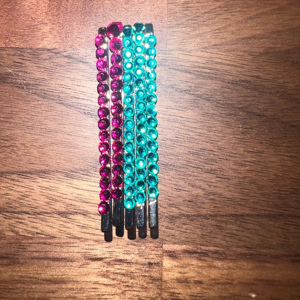 Handmade Fuchsia & Turquoise Crystal Bobby Pin Set